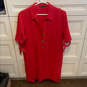 Velvet Heart Red Short-Sleeve Button-Front Casual Shirt Dress